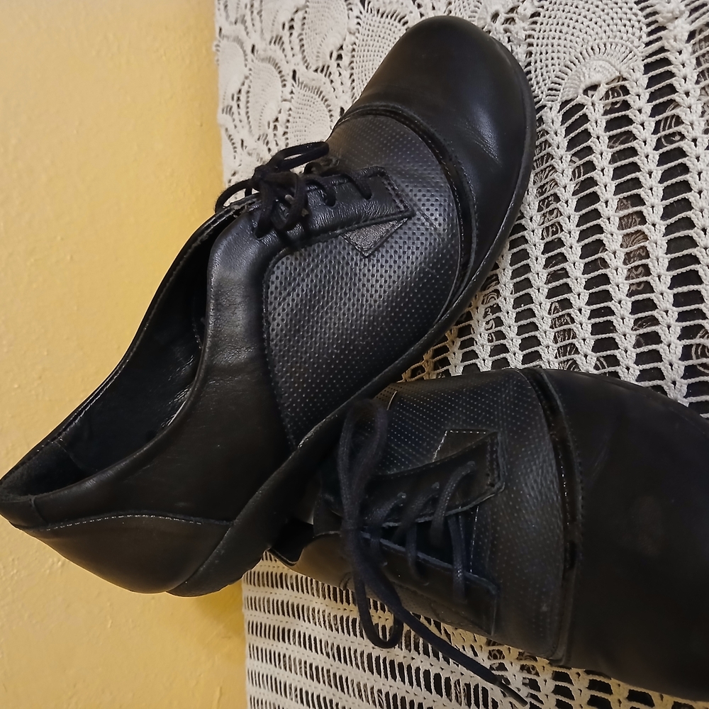 Black Leather Flats with Bow Detail